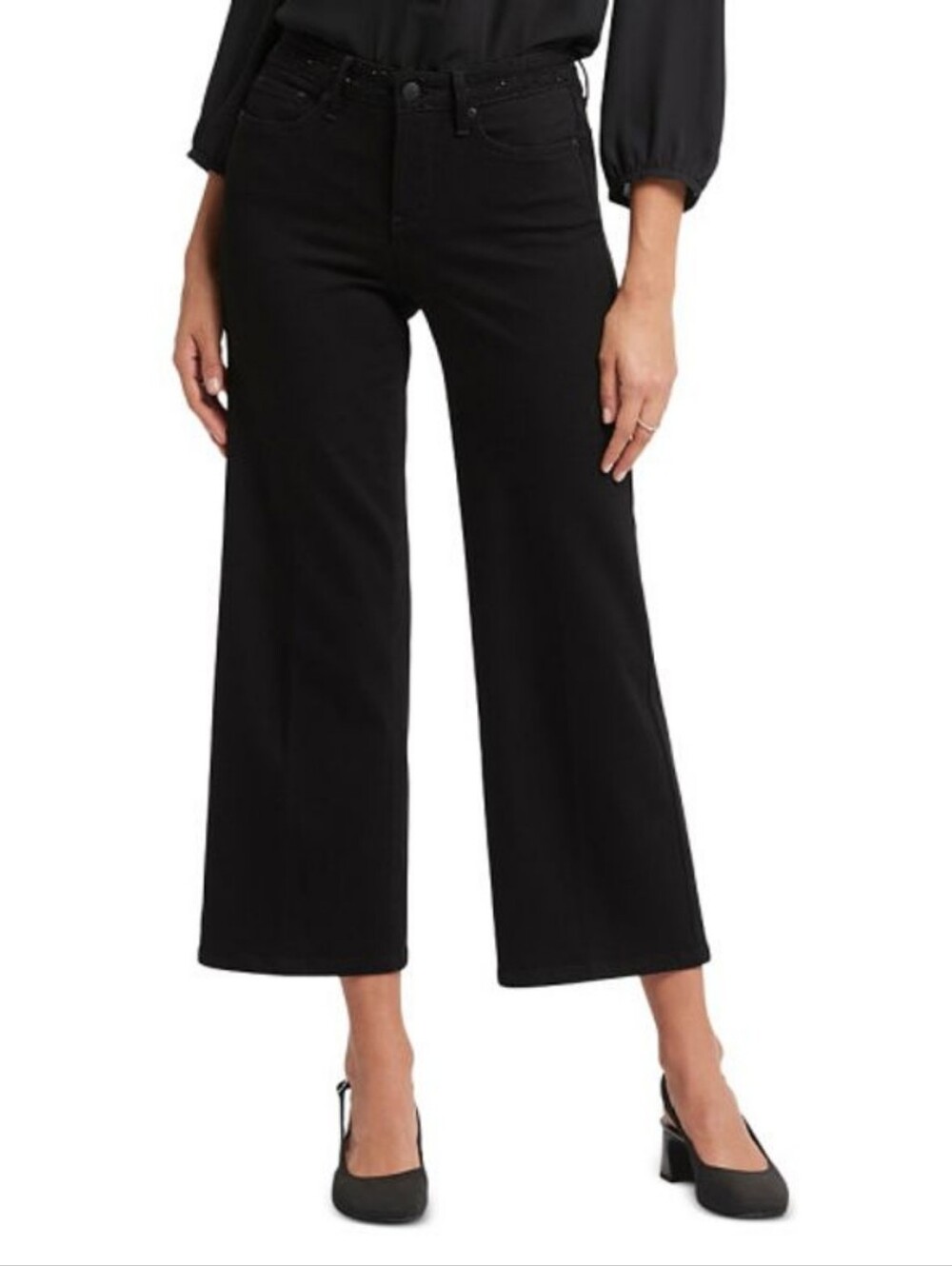 Nydj Size 14W High Rise Ankle Wide Leg Jeans in Black Rinse